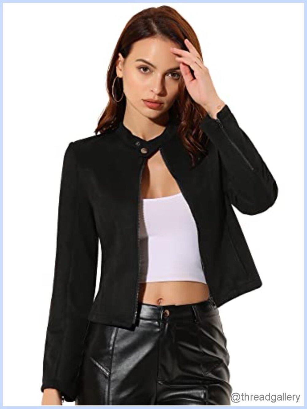 Faux Suede Crop Moto Biker Jacket Zip Up Long Sleeve Coat